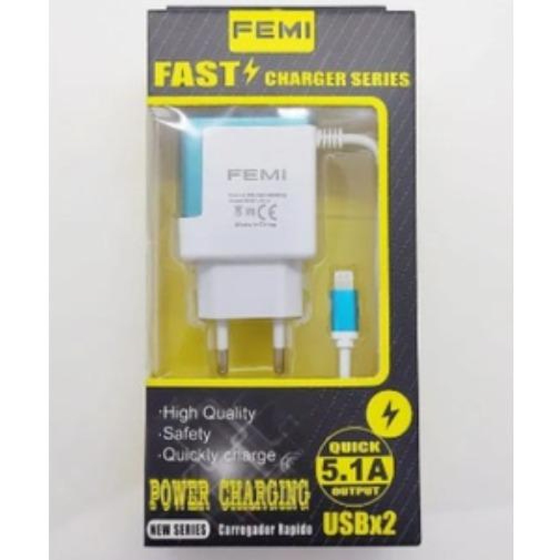 FEMI Carregador Rápido 5.1A para iPhones 5/6/7/8/X/XR/XS - Potência 5.1A, Carregamento Eficiente e R